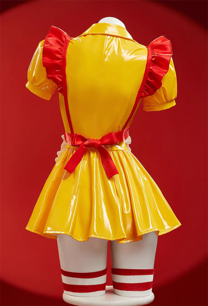Fancy Dress Party McDonald's Waitress PU Uniform Set Dress Cosplay Costume