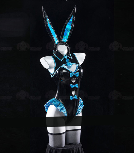 Vocaloid Hatsune Miku Sexy Bunny Girl Cut-out PU Bodysuit Jumpsuit Cosplay Costume
