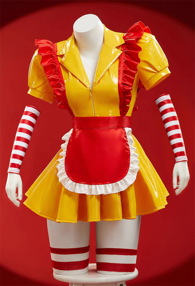 Fancy Dress Party McDonald's Waitress PU Uniform Set Dress Cosplay Costume