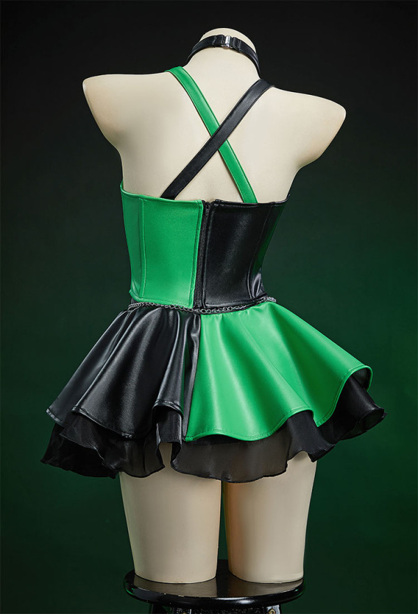 Cute Sexy Halloween Kim Possible Shego PU Suit Cosplay Costume