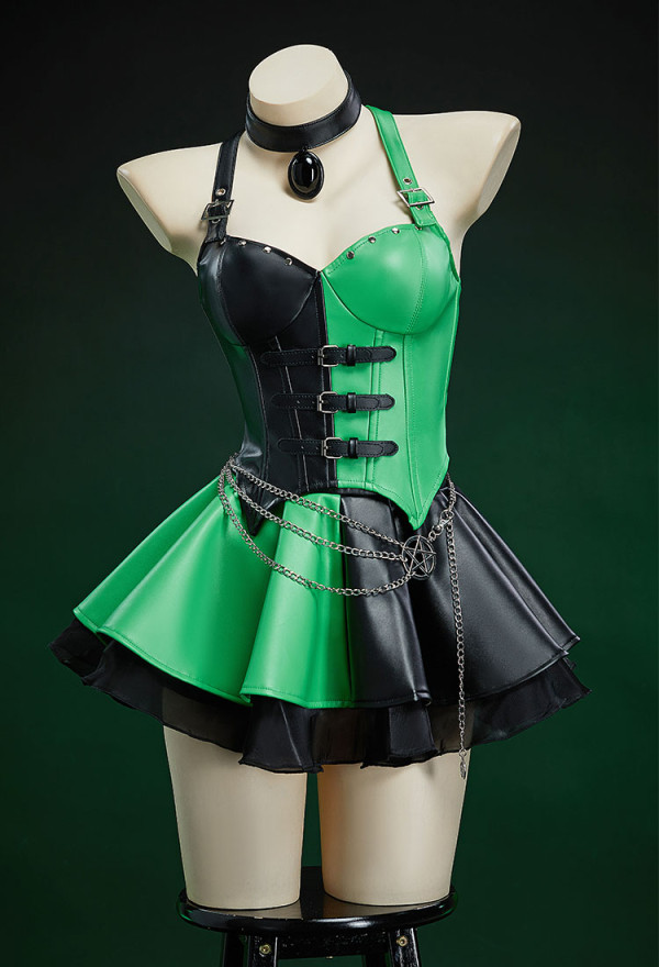 Cute Sexy Halloween Kim Possible Shego PU Suit Cosplay Costume