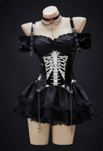 Lolita Punk Mini Dress Sexy Cute Corset Skeleton Halloween Costume