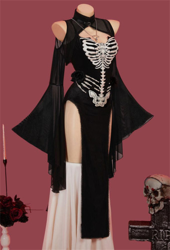 Cute Sexy Goth Halloween Skeleton Black Dress Costume