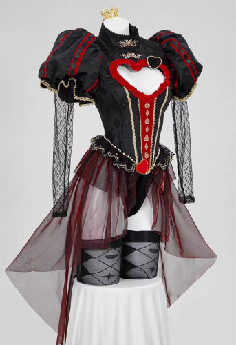 Alice's Adventures in Wonderland Red Queen Cute Sexy Retro Goth Halloween Bodysuit Cosplay Costume