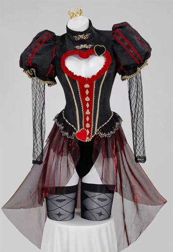 Alice's Adventures in Wonderland Red Queen Cute Sexy Retro Goth Halloween Bodysuit Cosplay Costume
