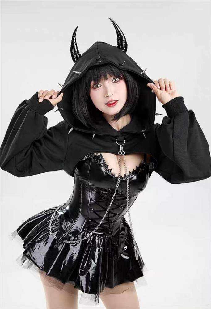 Shinny PU Gothic Dress Evil Demon Halloween Costume