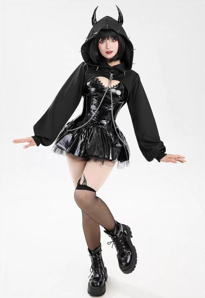 Shinny PU Gothic Dress Evil Demon Halloween Costume