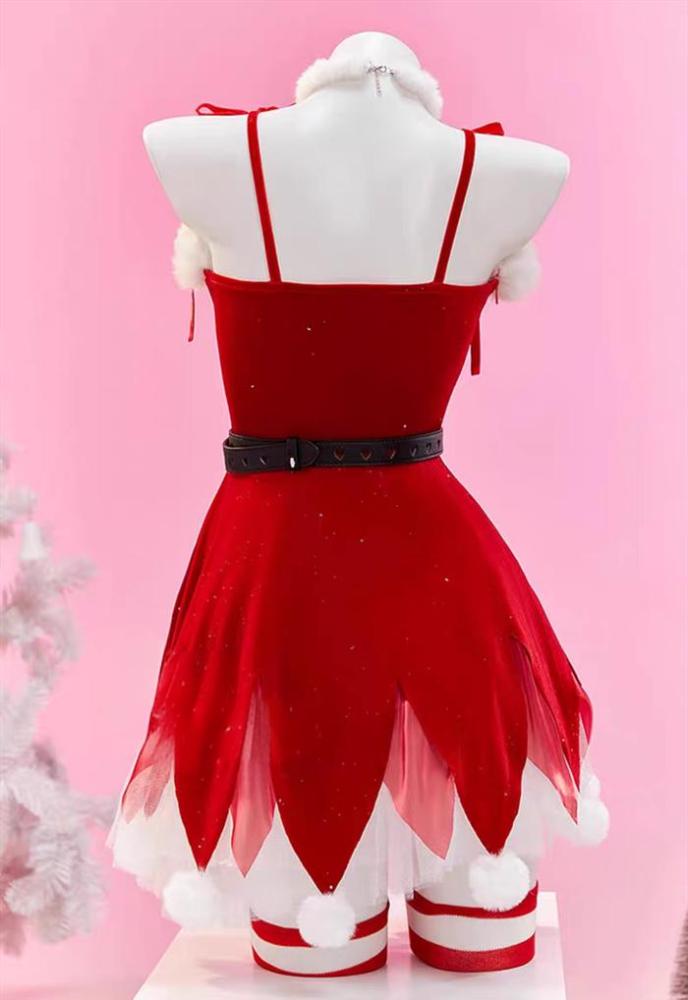 Red Wool Christmas Little Elf Sexy Dress Cosplay Costume