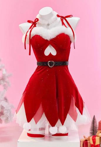 Red Wool Christmas Little Elf Sexy Dress Cosplay Costume