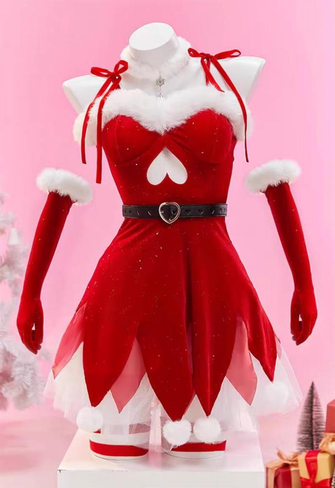 Red Wool Christmas Little Elf Sexy Dress Cosplay Costume