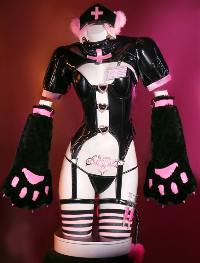 Sexy Cute Lingerie Set Devil Cat Furry Paw Nurse Suits Costume