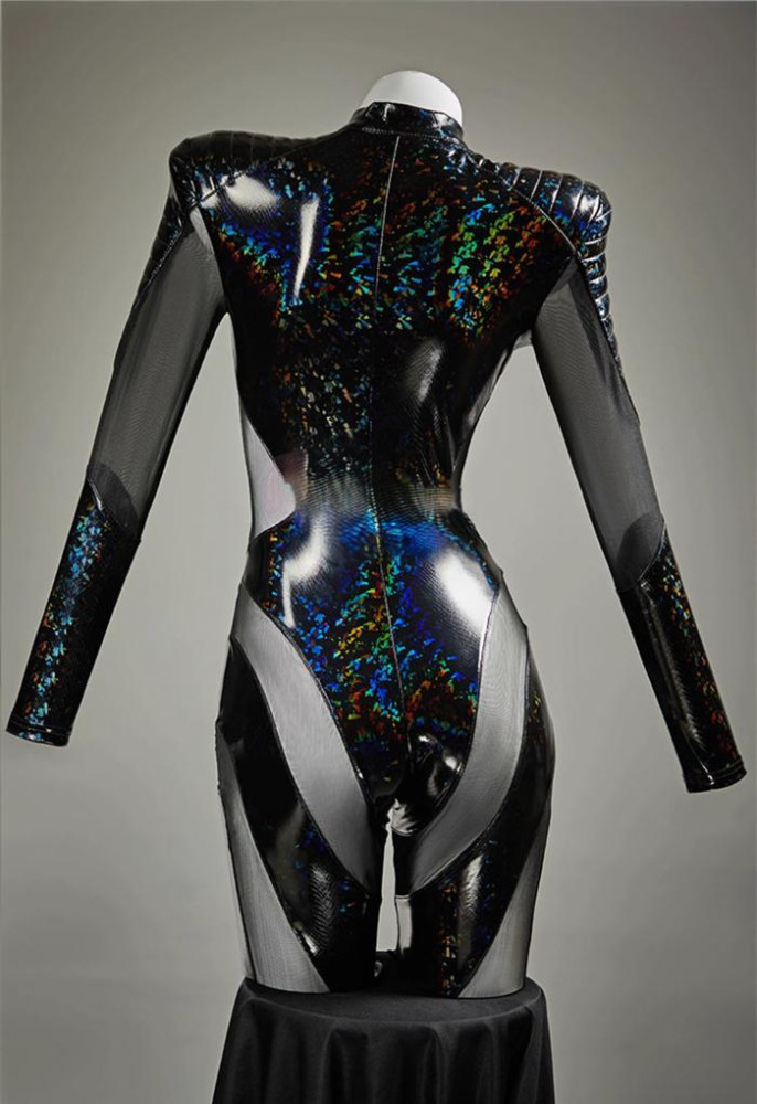 Bbunny Secret Police Snakeskin PU Colorful Transparent Lingerie Jumpsuit Sexy Bodysuit Costume