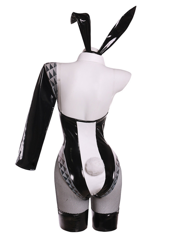 Shinny PU Racing Car Jumpsuit Sexy Lingerie Bunny Girl Costume