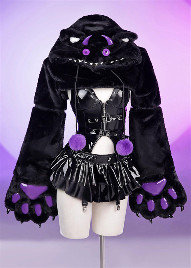 Bbunny PU Y2K Little Devil Demon Sexy Catgirl Costume with Furry Paw