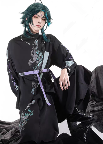 Genshin Impact Xiao New Chinese Embroidery Topwear and Pants Casual Cosplay Outfits