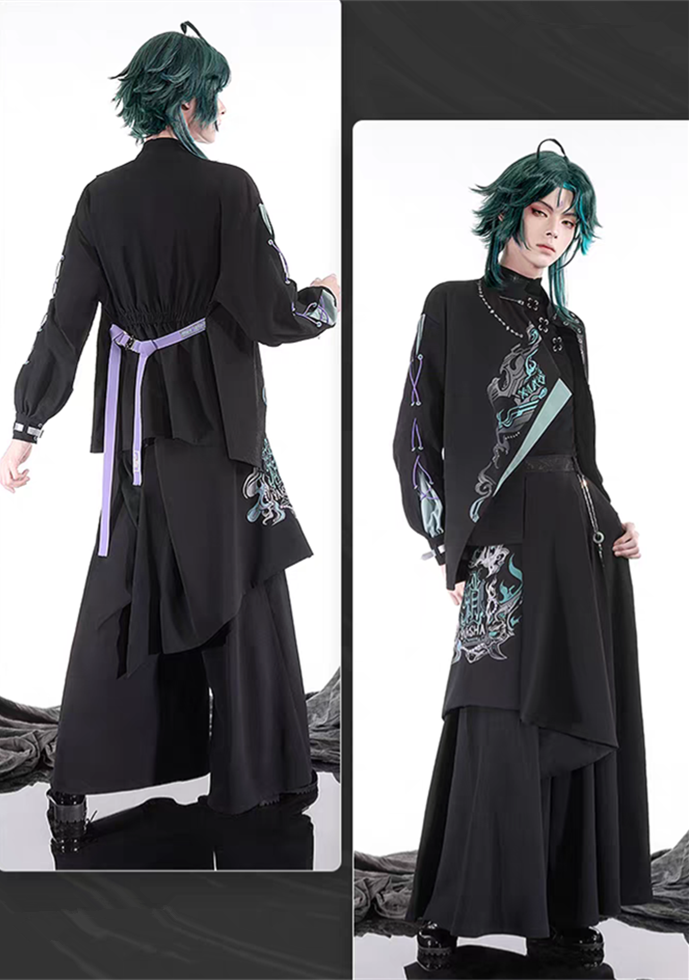 Genshin Impact Xiao New Chinese Embroidery Topwear and Pants Casual Cosplay Outfits