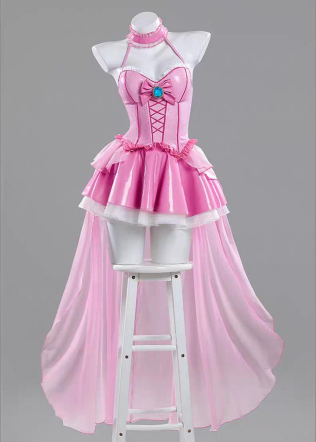 Bbunny Derivative Peach Pink Princess Mini Dress Shiny PU Cosplay Costume