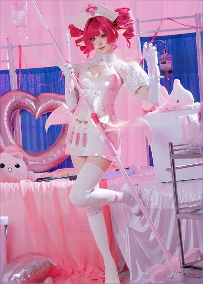 Cute Pink Sexy Nurse Costume Bodysuit Dress