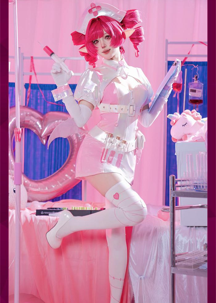 Cute Pink Sexy Nurse Costume Bodysuit Dress