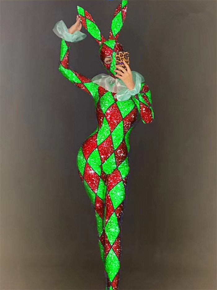Cute Shiny Jumpsuit Bodysuit Stage Performer Bunny Girl Christmas Party Club Halloween Costume