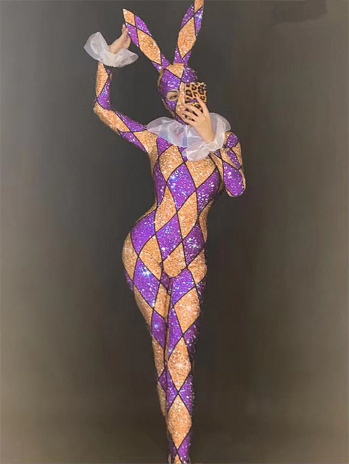 Cute Shiny Jumpsuit Bodysuit Stage Performer Bunny Girl Christmas Party Club Halloween Costume