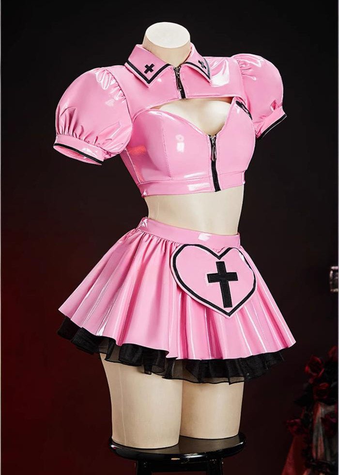 Bunny Sweet Cute Y2K Glossy PU Goth Nurse Halloween Costume