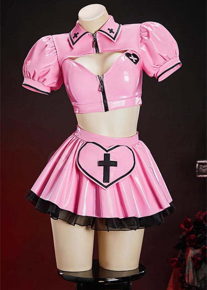 Bunny Sweet Cute Y2K Glossy PU Goth Nurse Halloween Costume