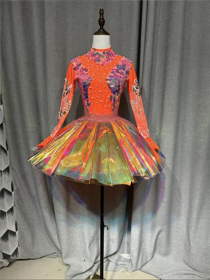 Reflective Colorful Dopamine Dressing Amusement Park Parade Spirit Fairy Elf Groovy Holographic Nightclub Performance Outfits Festival Event Stage Rave Gogo Costumes