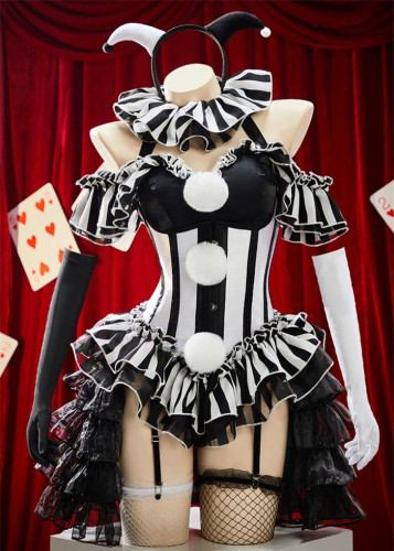 Bbunny Stripe Circus Clown Joker Corset Goth Dress Women Halloween Costume