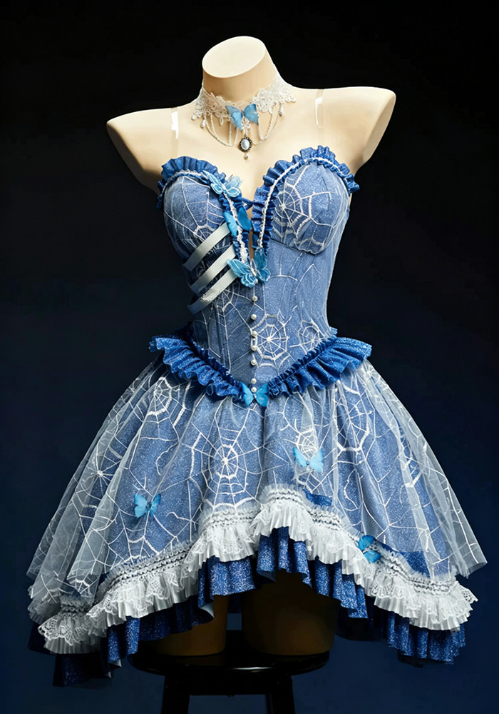 Bbunny Derivative Emily Zombie Bride Halloween Costume Blue Gothic Dress