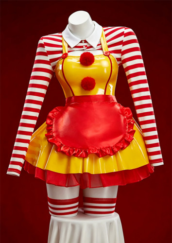 Bbunny Shop Assistant Circus Clown Joker PU Halloween Costume Uniform
