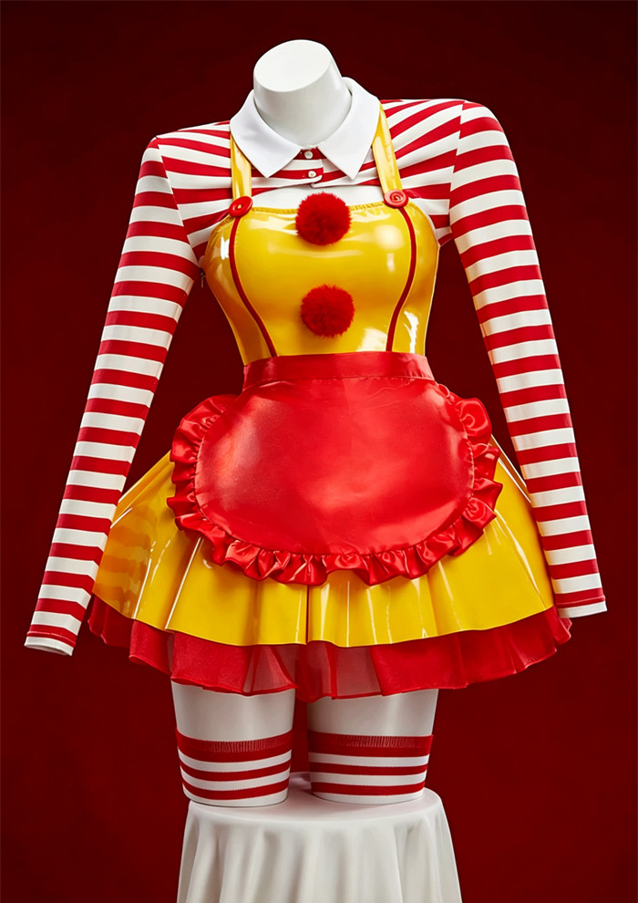 Bbunny Shop Assistant Circus Clown Joker PU Halloween Costume Uniform