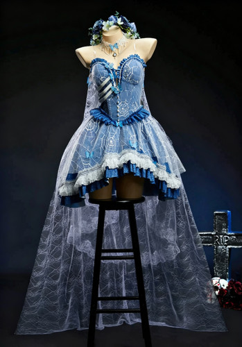 Bbunny Derivative Emily Zombie Bride Halloween Costume Blue Gothic Dress