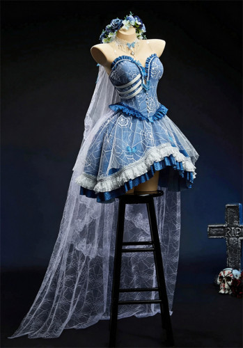 Bbunny Derivative Emily Zombie Bride Halloween Costume Blue Gothic Dress
