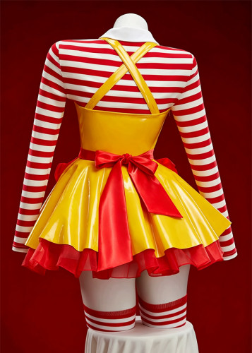 Bbunny Shop Assistant Circus Clown Joker PU Halloween Costume Uniform