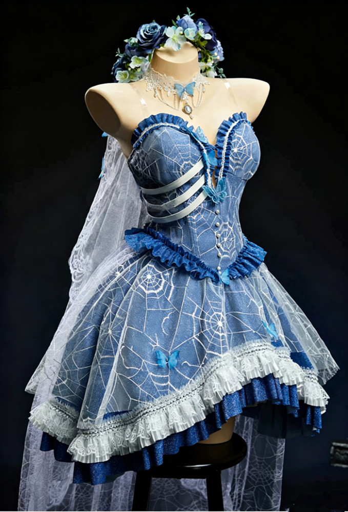 Bbunny Derivative Emily Zombie Bride Halloween Costume Blue Gothic Dress