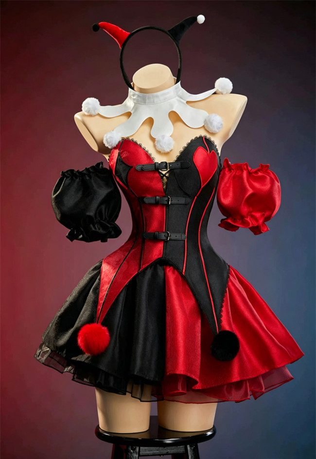 Bbunny Black Red Circus Clown Joker Halloween Costume Gothic Dress