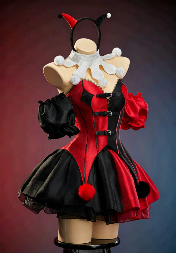 Bbunny Black Red Circus Clown Joker Halloween Costume Gothic Dress