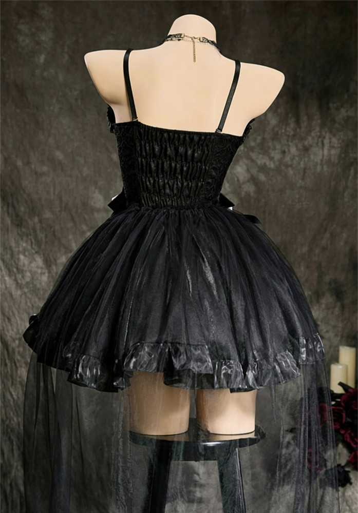 Black Gothic Skeleton Y2K Dress Halloween Costume