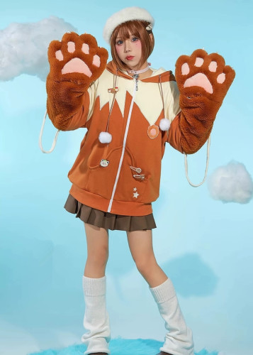 PM Derivative Cute Daily Wear Pullover Casual Cosplay Hoodie with Detachable Big Furry Paw and Ears