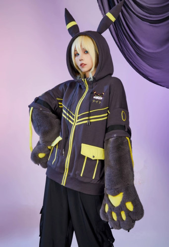 Kawaii PM Derivative Pullover Hoodie Casual Cosplay Outfit with Detachable Big Furry Paw