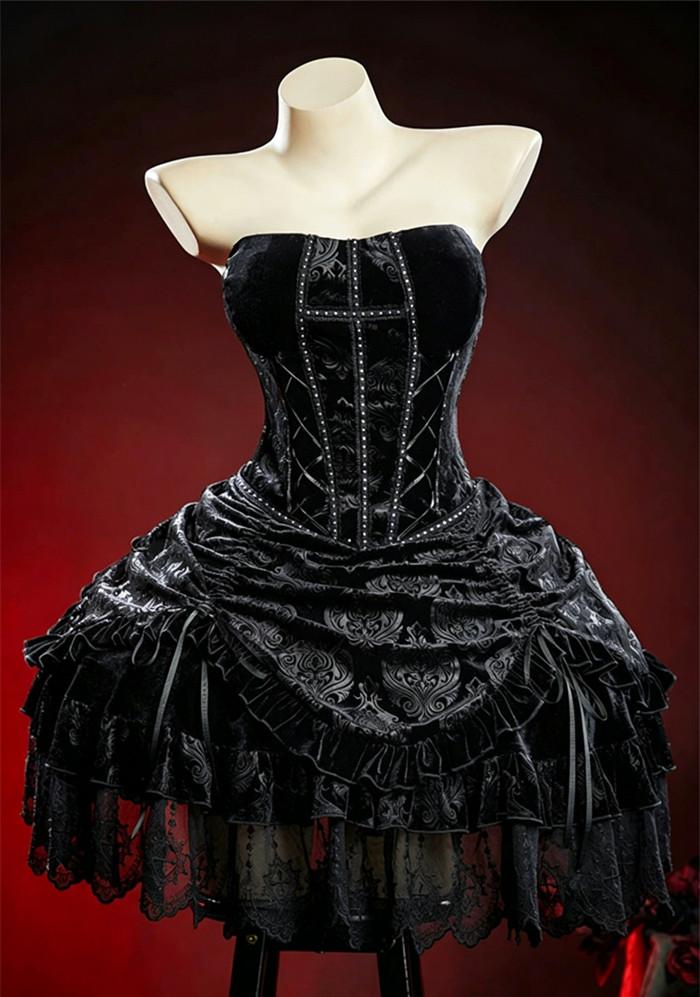 Black Velvet Gothic Dress Bolero Halloween Costume for Women
