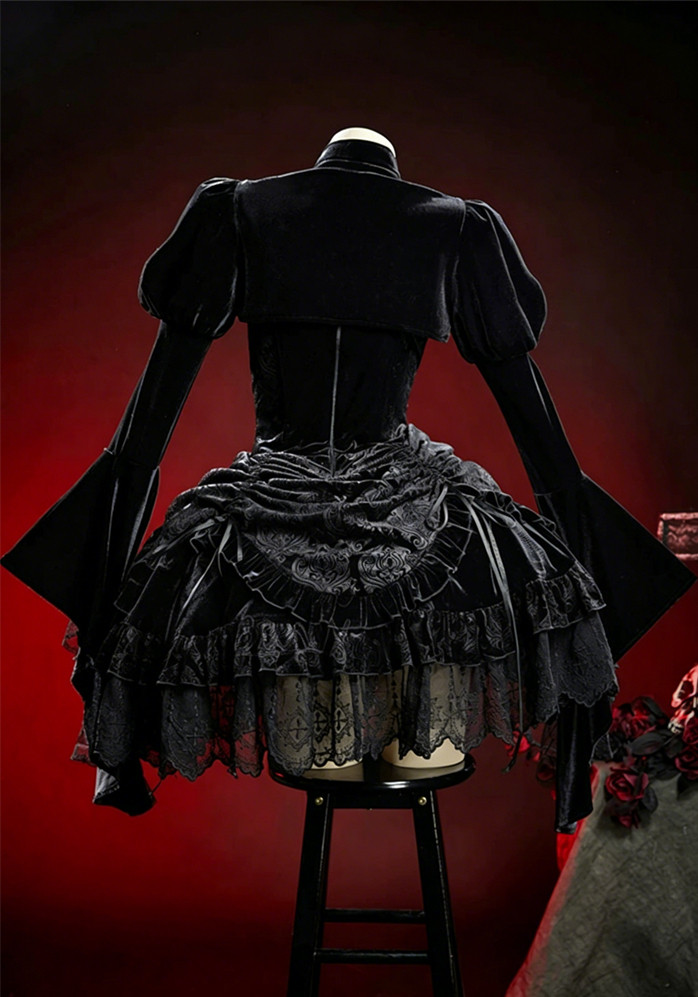 Black Velvet Gothic Dress Bolero Halloween Costume for Women