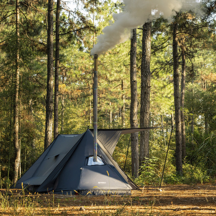 STOVEHUT 20 Bleu Gris | Tente chaude avec auvent | Nouveauté POMOLY