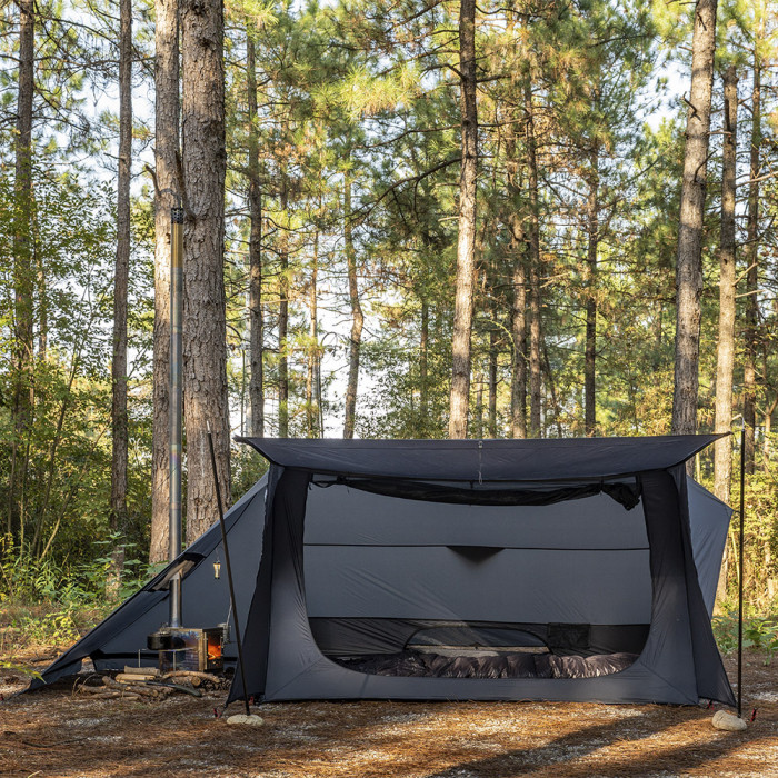 STOVEHUT 20 Bleu Gris | Tente chaude avec auvent | Nouveauté POMOLY