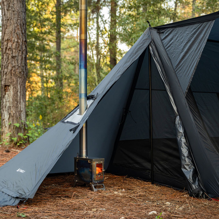 STOVEHUT 20 Bleu Gris | Tente chaude avec auvent | Nouveauté POMOLY
