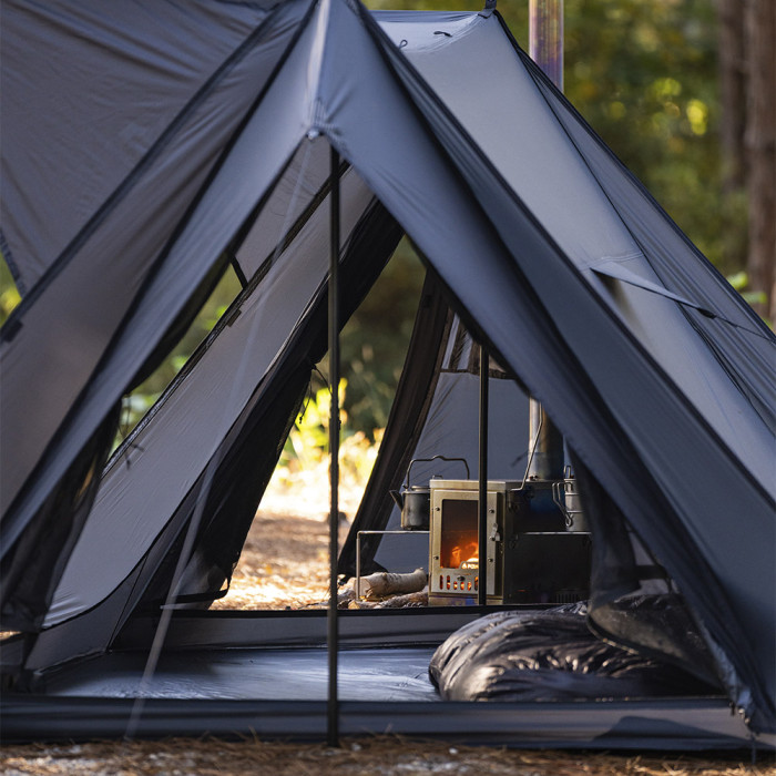 STOVEHUT 20 Bleu Gris | Tente chaude avec auvent | Nouveauté POMOLY