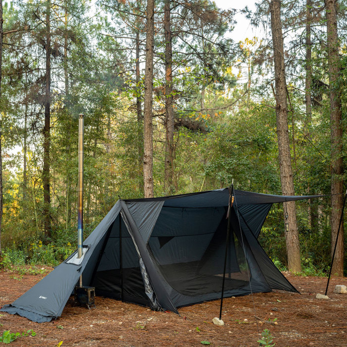 STOVEHUT 20 Bleu Gris | Tente chaude avec auvent | Nouveauté POMOLY