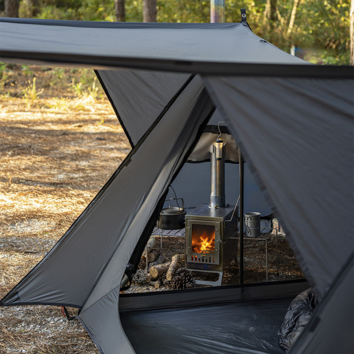 STOVEHUT 20 Bleu Gris | Tente chaude avec auvent | Nouveauté POMOLY