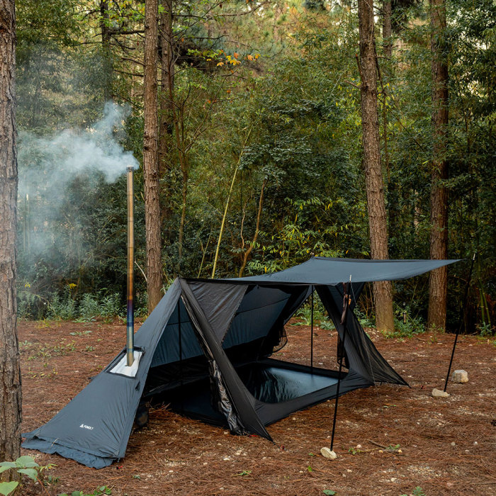 STOVEHUT 20 Bleu Gris | Tente chaude avec auvent | Nouveauté POMOLY